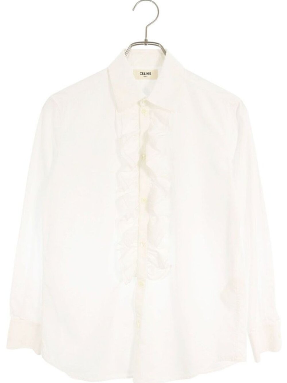 Celine Cotton Poplin Ruffle Classic Long Sleeve Shirt 36